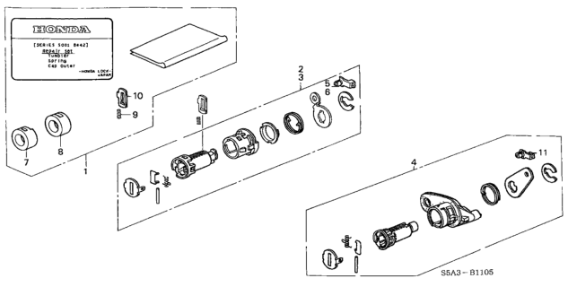 2003 Honda Civic 4 Door MX (HYBRID) KL CVT Key Cylinder Kit Diagram