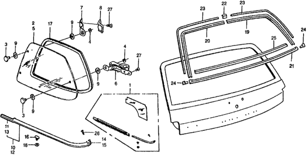 1979 Honda Civic Molding Assy., L. Quarter Window Diagram for 73806-634-670