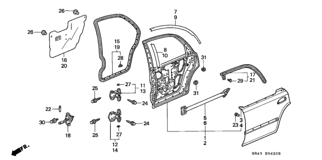 1994 Honda Civic Seal, L. RR. Door Hole Diagram for 72861-SR4-A10