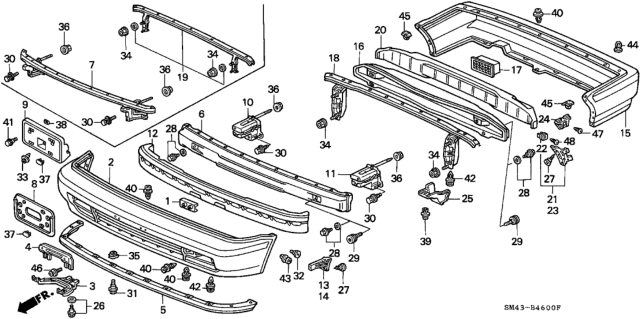 1993 Honda Accord 4 Door EX KA 5MT Bumper Diagram