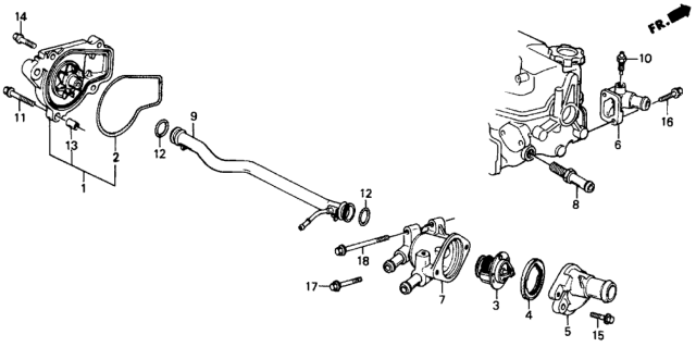 1990 Honda Civic Water Pump - Thermostat Diagram