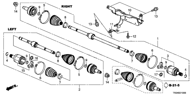 2013 Honda Civic Driveshaft Assembly, Passenger Side Diagram for 44305-TT1-A01