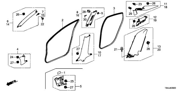 2018 Honda Civic Seal, RR. Door Opening Diagram for 72815-TET-H01