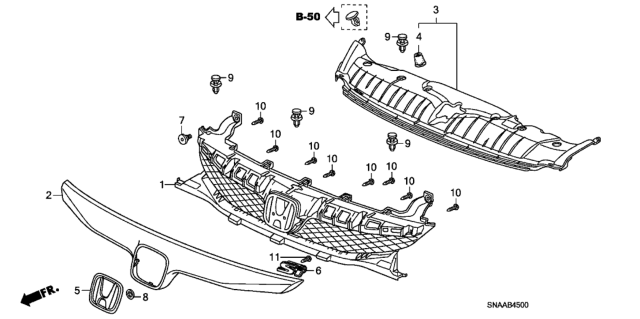 2009 Honda Civic Molding, FR. Grille *NH547* (BERLINA BLACK) Diagram for 71122-SVJ-A50ZA