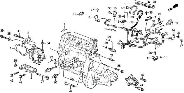 1990 Honda Civic 5 Door DX KA 5MT Engine Sub Cord - Clamp Diagram