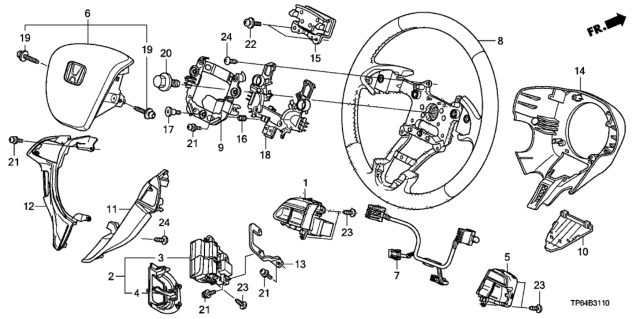 2012 Honda Crosstour Bolt, Steering Wheel Diagram for 90161-TR3-A01