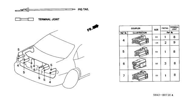 1998 Honda Accord 4 Door EXL (LEATHER) KA 5MT Electrical Connector (Rear) Diagram