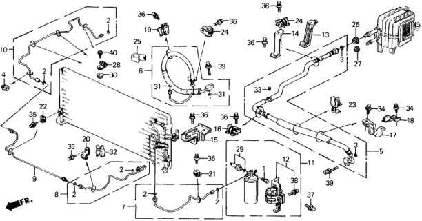 1990 Honda Prelude A/C Hoses - Pipes Diagram