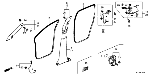 2020 Honda Pilot Pillar Garnish Diagram