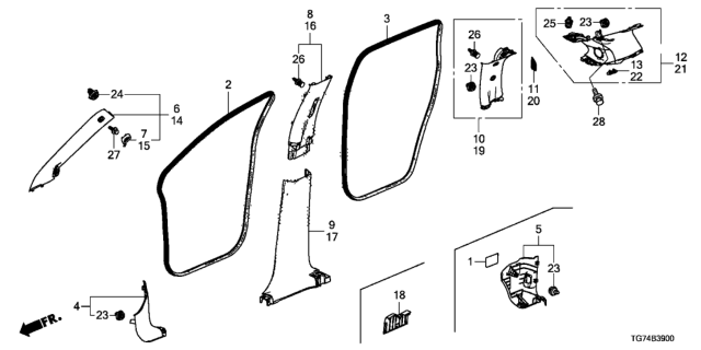 2021 Honda Pilot Seal, RR. Door Opening Diagram for 72815-TG7-A01