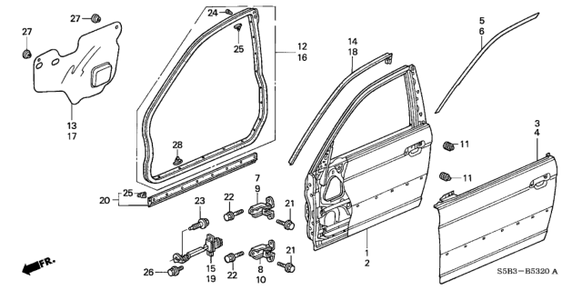2003 Honda Civic 4 Door MX (HYBRID) KL CVT Front Door Panels Diagram