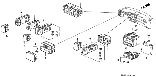 1994 Honda Civic Clock Assy., Digital (NS) Diagram for 39700-SR3-003