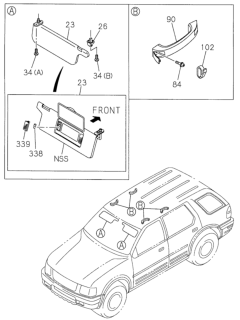 1999 Honda Passport 4 Door 4LX KA 5MT Sunvisor - Assist Grip Diagram