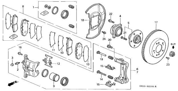 1998 Honda Odyssey 5 Door LX (7 SEATS (3PB)) KA 4AT Brake (Front) Diagram