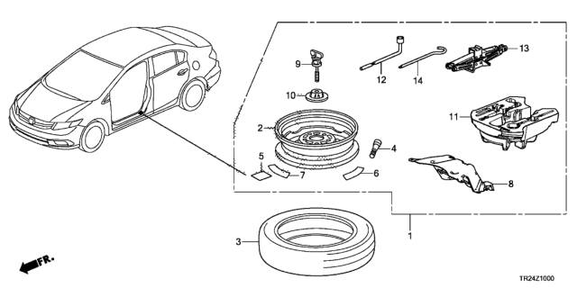 2015 Honda Civic 4 Door MX KL CVT Temporary Wheel Kit Diagram