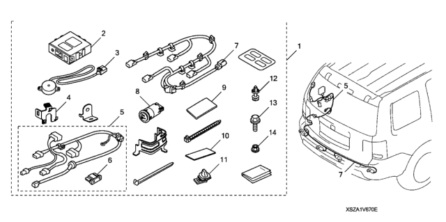 2012 Honda Pilot 5 Door EX-L (4WD) KA 5AT Back-Up Sensor - Attachment (Non-Power Tailgate) Diagram