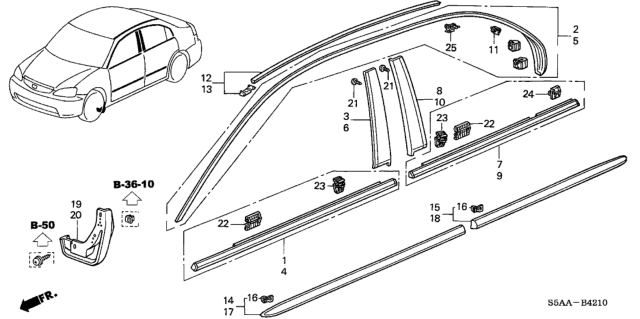 2004 Honda Civic Clip, Drip Molding Diagram for 91528-S01-A01