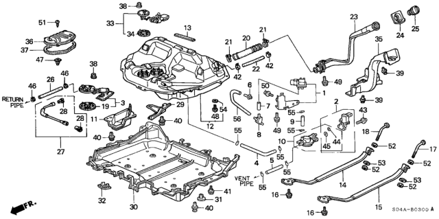 1998 Honda Civic Sensor Assy., Vent Pressure Diagram for 04101-P2P-A00