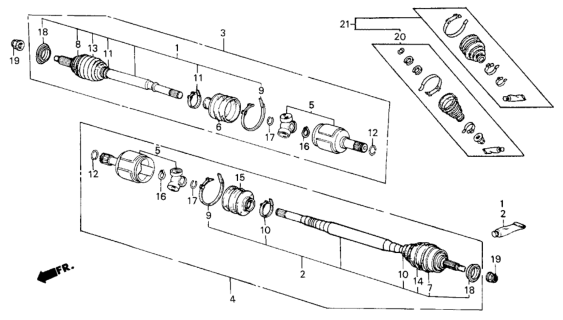 1987 Honda Civic Driveshaft Assembly, Passenger Side Diagram for 44305-SB2-010