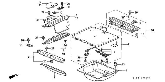 1997 Honda CR-V Rear Floor Box - Table Diagram
