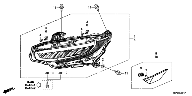 2020 Honda Civic 4 Door TOUR (TURBO) KA CVT Headlight (LED) Diagram