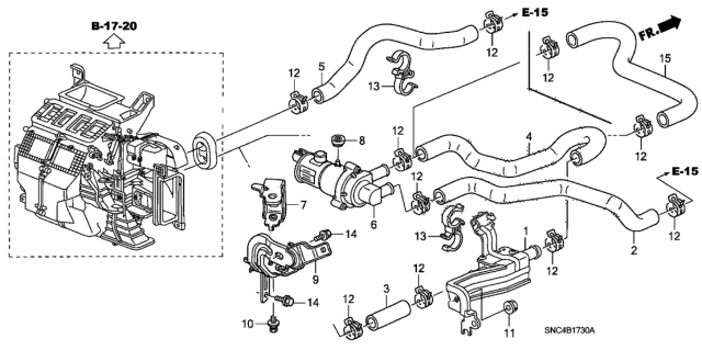 2006 Honda Civic Hose B, Water Inlet Diagram for 79722-SNG-A00