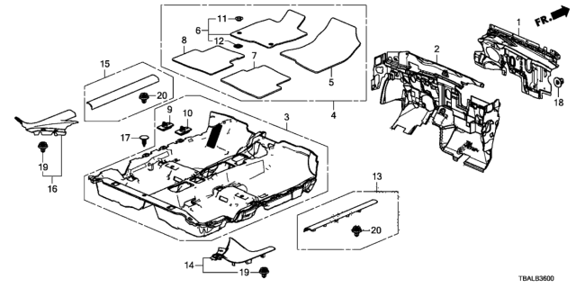 2020 Honda Civic Carpet Assy., Floor *NH900L* (DEEP BLACK) Diagram for 83301-TEG-A11ZA