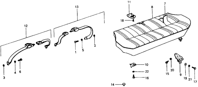 1978 Honda Civic 5 Door ** KH HMT Rear Seat Cushion - Seat Belt Diagram