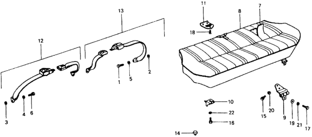 1978 Honda Civic Rear Seat Cushion - Seat Belt Diagram