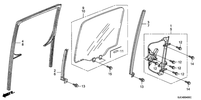 2009 Honda Ridgeline Rear Door Windows  - Regulator Diagram