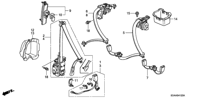 2007 Honda Accord Buckle Set, R. FR. Seat Belt *NH361L* (CF GRAY) Diagram for 04813-SDA-L72ZB