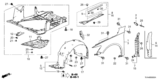 2020 Honda Accord Enclosure, L. FR. Fender Diagram for 74155-TVA-A10