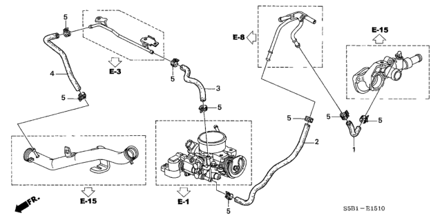 2005 Honda Civic 4 Door MX (HYBRID) KL 5MT Water Hose Diagram