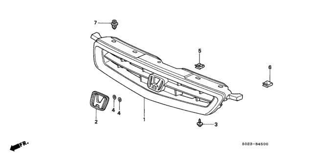 1996 Honda Civic 2 Door EX (ABS) KR 5MT Front Grille Diagram