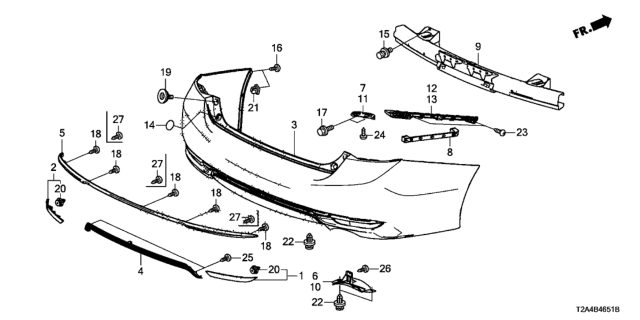 2016 Honda Accord Clip, RR. Bumper Garnish Diagram for 90651-T3L-003