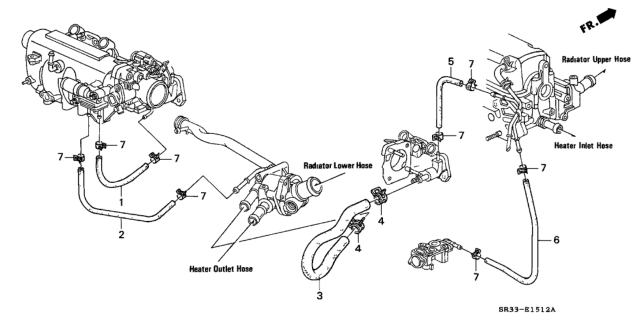 1994 Honda Civic 3 Door SI (ABS) KA 5MT Water Hose Diagram