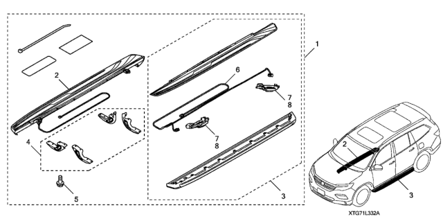 2021 Honda Pilot 5 Door TRG (AWD) KA 9AT Running Boards - Premium Lighted (Chrome) Diagram