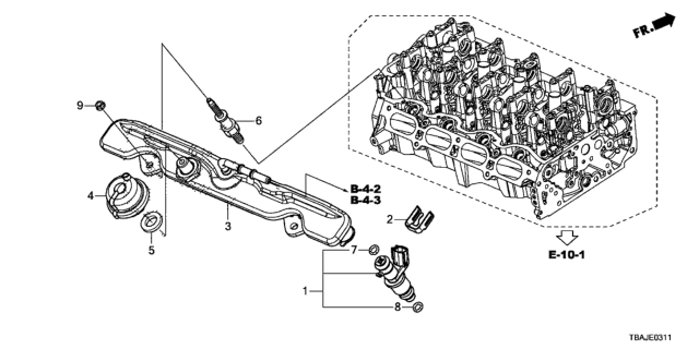 2018 Honda Civic Injector Assembly, Fue Diagram for 16450-5BA-A01