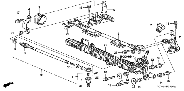 2003 Honda Element Bracket A, Steering Rack Diagram for 53434-S9A-A00