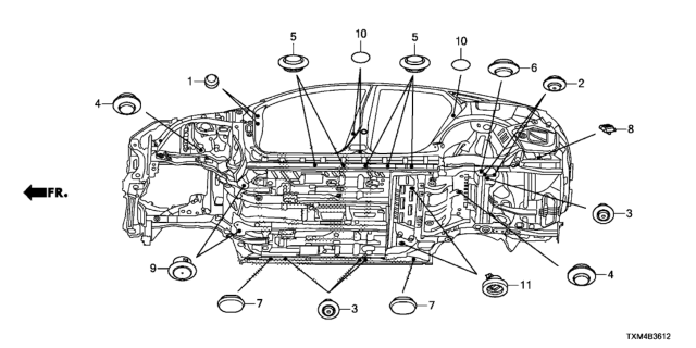 2019 Honda Insight Grommet (Lower) Diagram