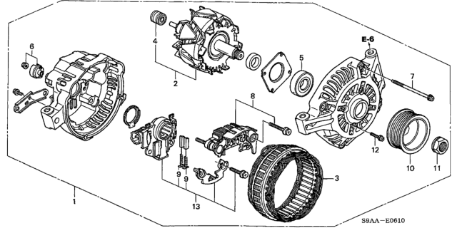 2006 Honda CR-V Alternator (Reman) Core Id A002Tc0691R A002Tc0691Hou Diagram for 06311-RJJ-505RM