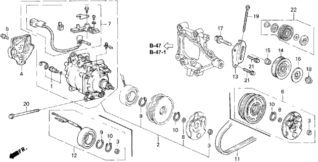1994 Honda Civic 4 Door EX (ABS) KA 4AT A/C Compressor (Sanden) Diagram