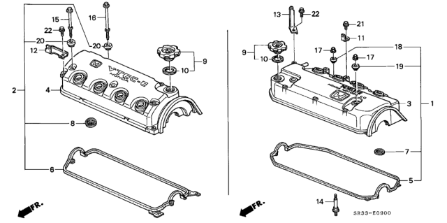 1994 Honda Civic 3 Door SI (ABS) KA 5MT Cylinder Head Cover Diagram