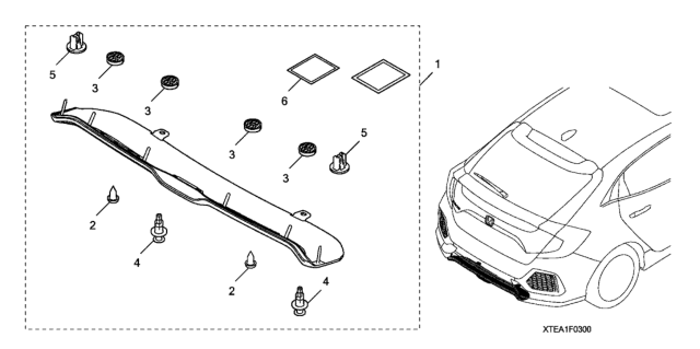 2020 Honda Civic 5 Door LX (HONDA SENSING) KA CVT Underbody Spoiler (Rear) Diagram