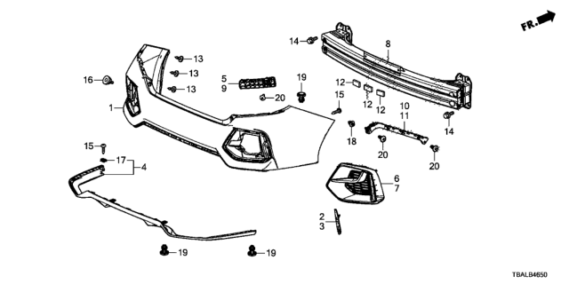 2020 Honda Civic 4 Door SI (HI-PERF TIRE) KA 6MT Rear Bumper Diagram