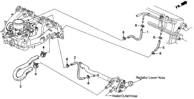 1997 Honda Del Sol 2 Door S KA 5MT Water Hose Diagram