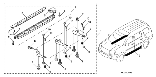 2012 Honda Pilot Running Board (Premium - Chrome) Diagram