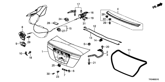 2012 Honda Civic Spoiler Assembly, Trunk (Silver Metallic) Diagram for 71700-TR2-A01ZK