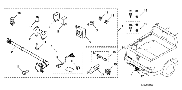 2020 Honda Ridgeline Trailer Hitch, Trailer Hitch Harness & Tow Kit Diagram