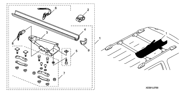 2019 Honda Odyssey Bike Attachment (Roof Upright) Diagram